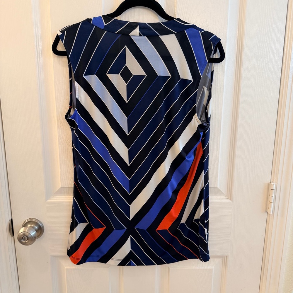 Worthington Navy, White & Royal Blue Striped Cowl Neck Sleeveless Top - Picture 2 of 4